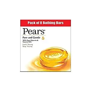 Pears Pure & Gentle Soap Bar (Combo Pack of 8) - With Glycerin for Soft, Glowing Skin & Body, Paraben-Free Body Soaps For Bath Ideal for Men & Women