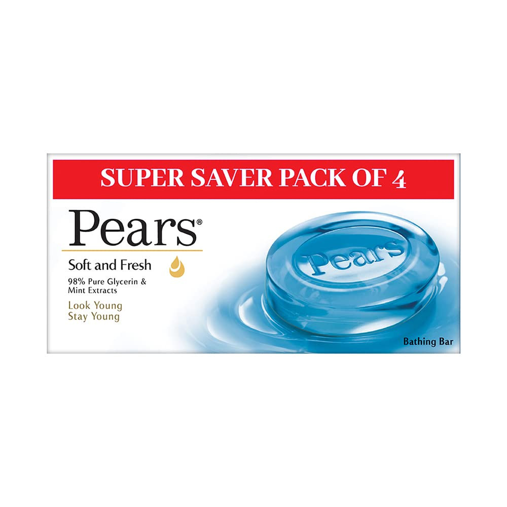 Pears Soft and Fresh Soap Bar (Combo Pack of 8) - With Glycerin and Mint for Soft Skin & Body, Paraben-Free Body Soaps For Bath Ideal for Men & Women